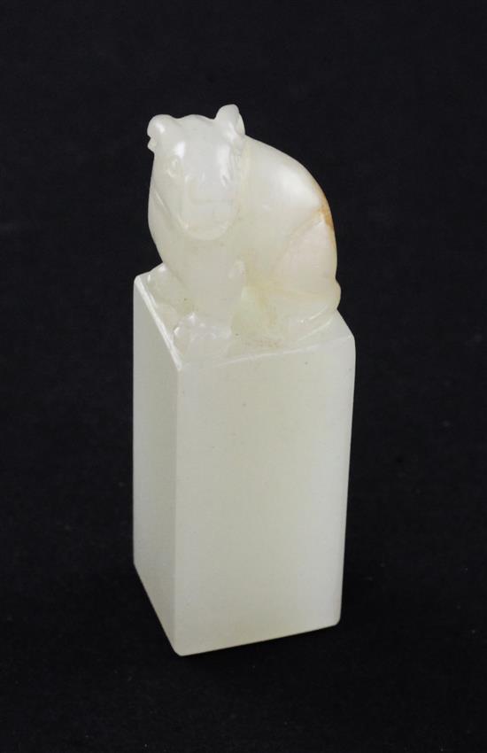 A Chinese small pale celadon jade seal, 19th century, 4.4cm